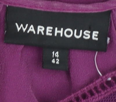 Warehouse Women's Purple Ruffle Tunic Blouse Size 14