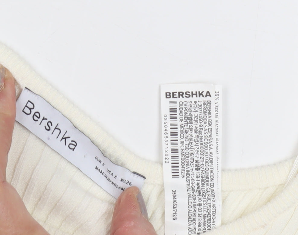 Bershka Women Ivory Scoop Neck Pullover Jumper UK 10