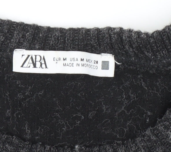 Zara Women's Grey Knit Pullover Jumper M Beaded Detail