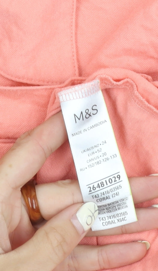 Marks and Spencer Women's Pink Button-Up Shirt, Size 24