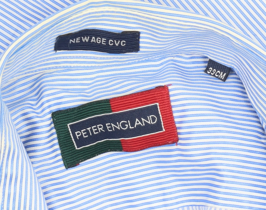 Peter England Men's Blue Striped Long Sleeve 39cm Shirt