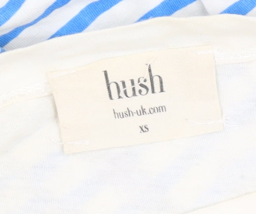 Hush Women's Blue Striped XS T-Shirt with 3/4 Sleeves