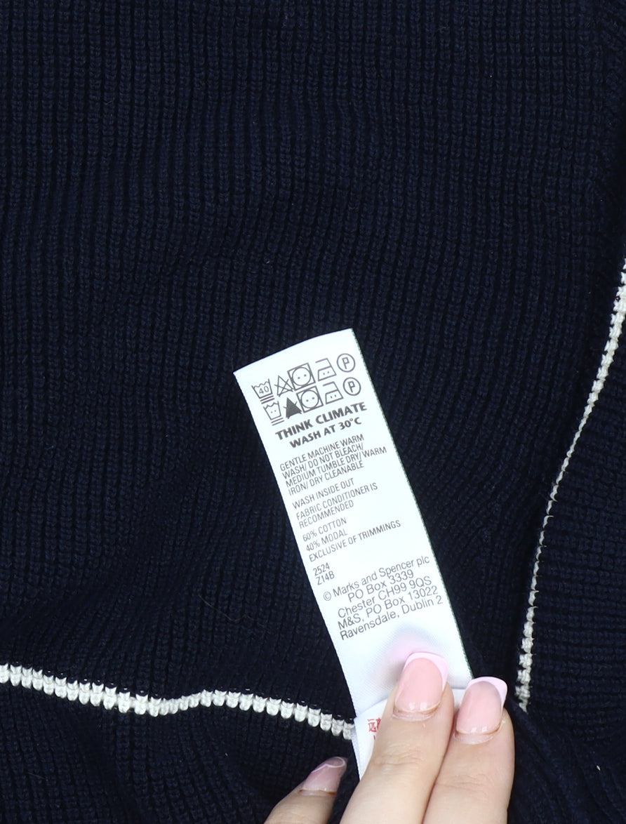 Marks & Spencer Men's Black XL Striped Collared Jumper