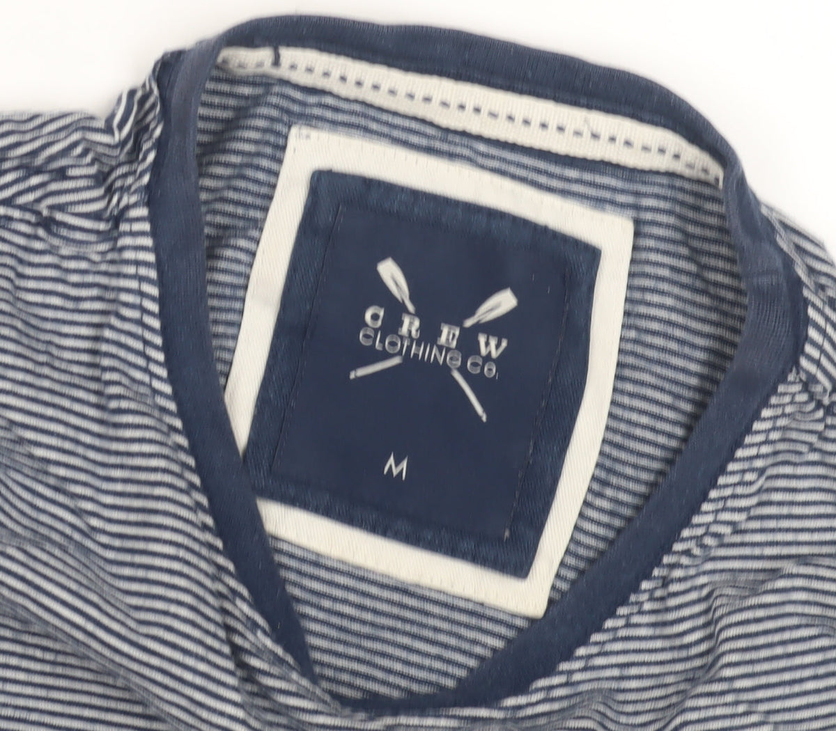Crew Clothing Men's Blue Striped M T-Shirt, Logo, Cotton