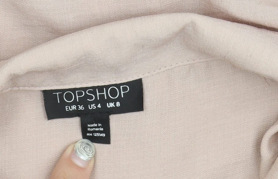 Topshop Women's Beige Collared Long Sleeve Shirt, Size 8