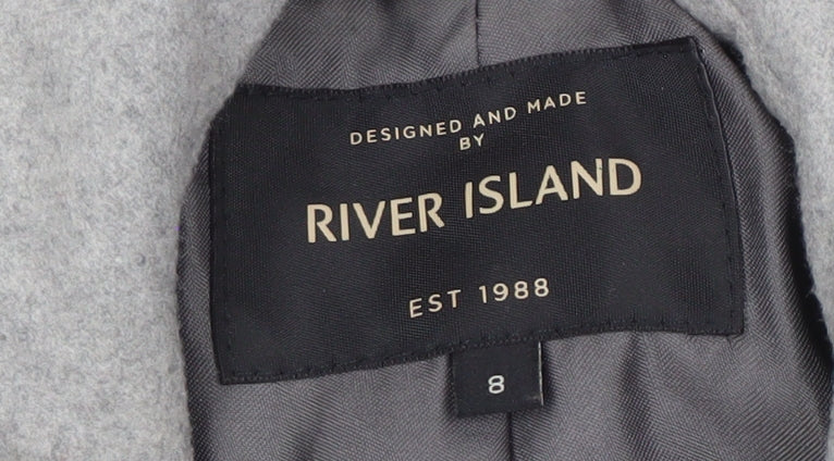River Island Women's Grey Wool Coat, Size 8, Classic Style
