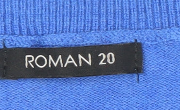 Roman Women's Blue Striped V-Neck Pullover Jumper - Size 20