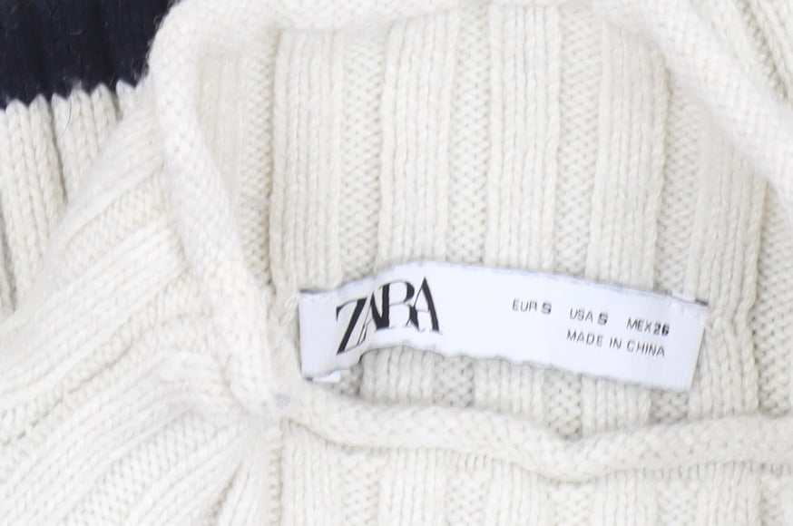 Zara Women's Ivory Striped Pullover Jumper, Size S