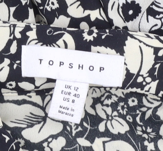 Topshop Women's Black Floral Shift Dress UK 12