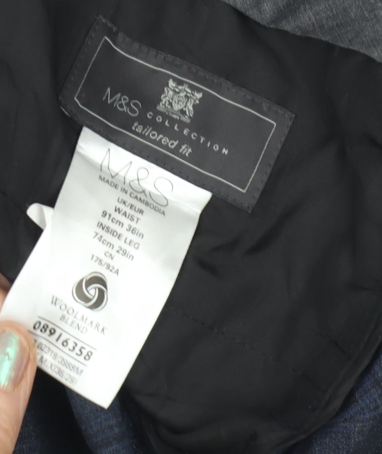 Marks & Spencer Men's Blue Check Trousers 36 in