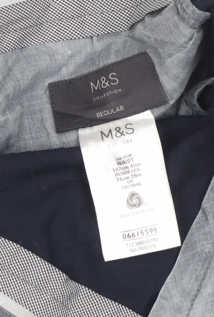 Marks & Spencer Men's Blue Dress Pants, XL, Wool Blend
