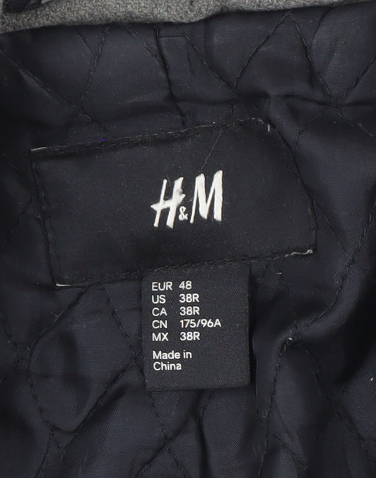 H&M Men's Grey Wool Blend Pea Coat 38in
