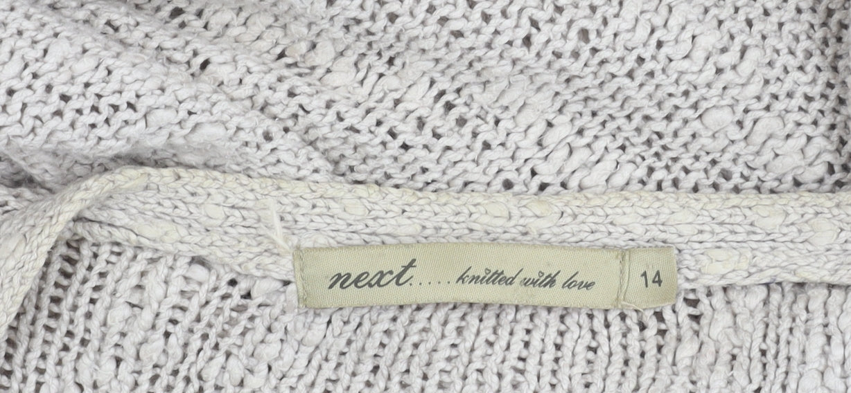 Next Women's Beige Cotton Open Front Cardigan Size 14 Open-Knit