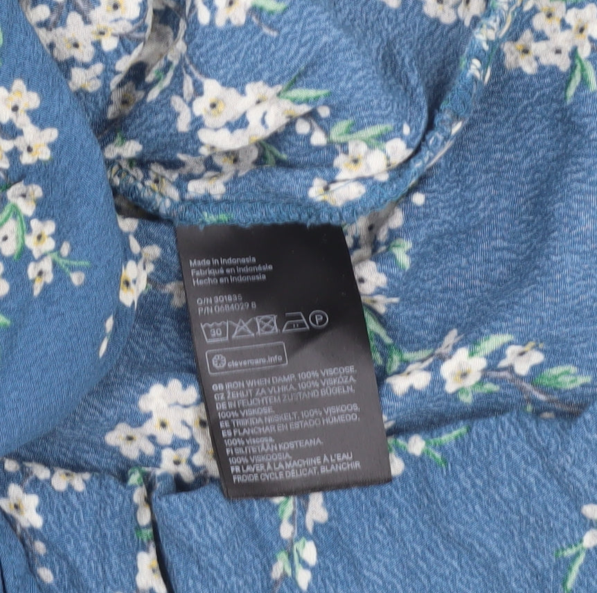H&M Women's Blue Floral Blouse, Size 8, Spring Style