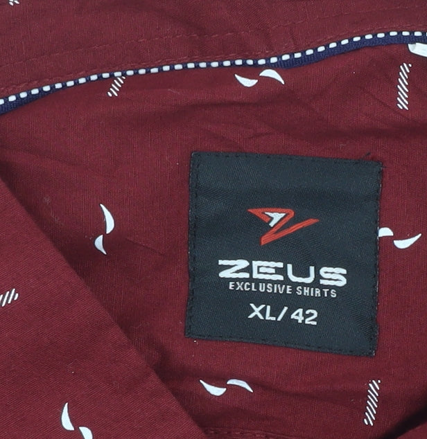 Zeus Men's Red Geometric Button-Up Shirt XL Casual