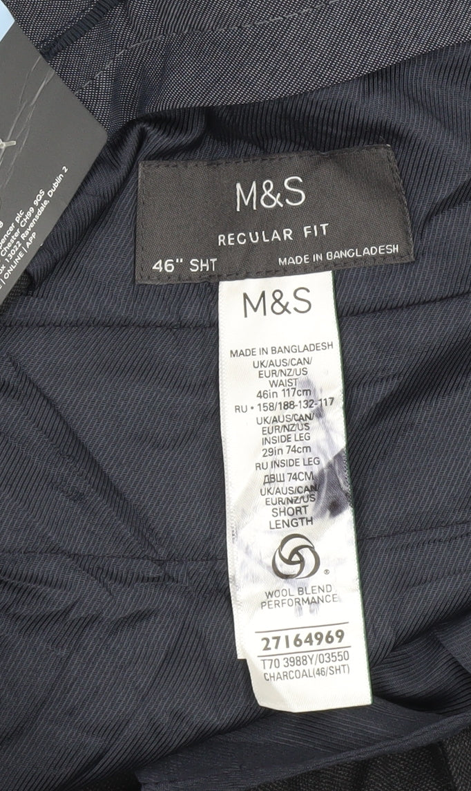Marks & Spencer Men's Grey Trousers, Size 46, Regular Fit