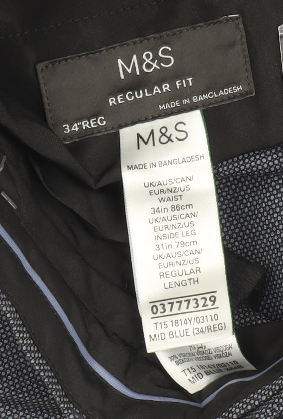 Marks & Spencer Men's Blue Regular Fit Trousers