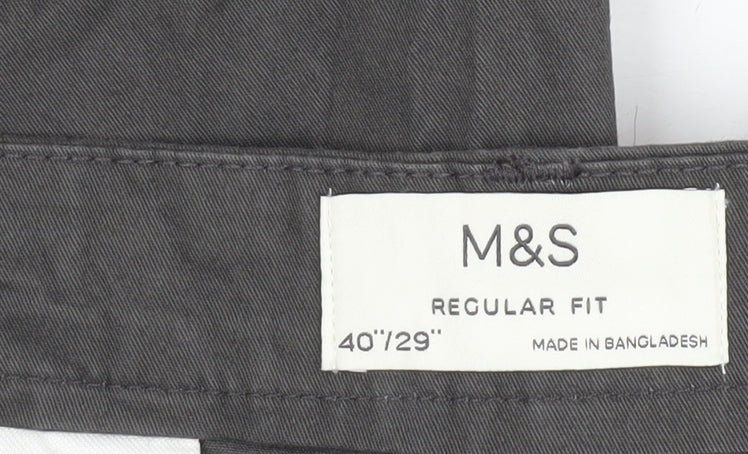 Marks & Spencer Men's Grey Regular Fit Trousers 40W