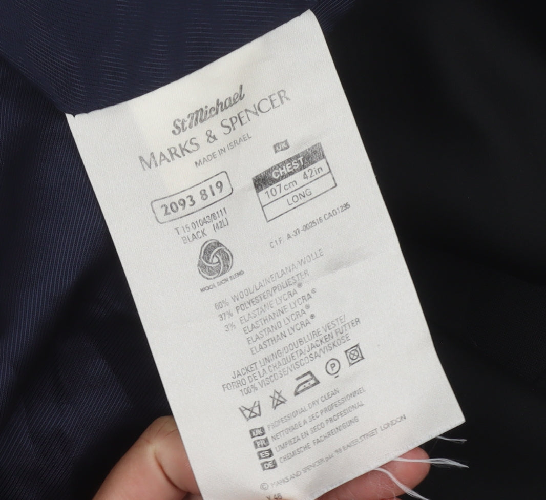 Marks & Spencer Men's Black Suit Jacket, 42 Chest, Elegant Formal
