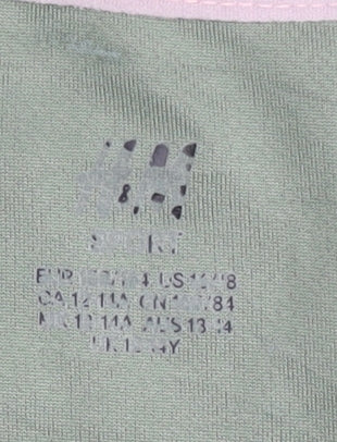 Brand and care label for H&M Green girls’' t-shirt, size 12, - polyester crew neck