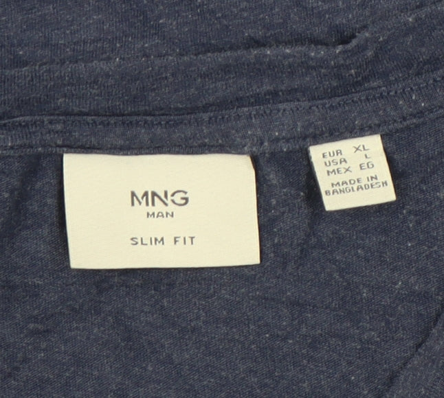 Mango Man Blue Slim Fit V-Neck T-Shirt - Size L