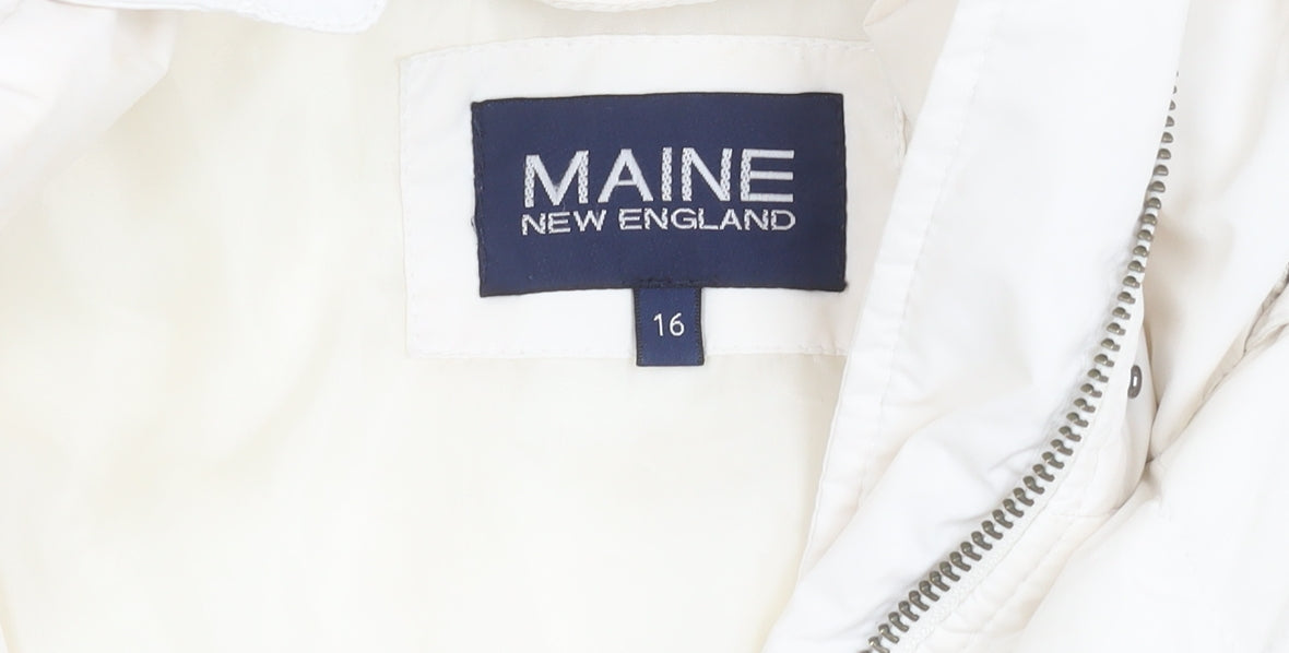 Maine New England Women White Hooded Quilted Jacket 16