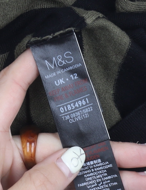 Marks & Spencer Women's Black Striped Jumper Size 12