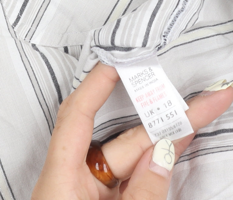 Marks & Spencer Women's Grey Striped Button-Up Shirt