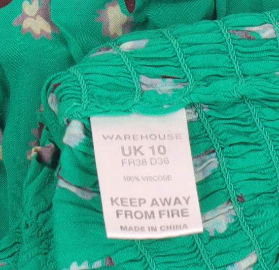 Warehouse Women's Green Floral Tunic Blouse Size 10