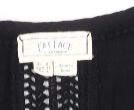 FatFace Women's Black Sleeveless Tank Size 6 with Crochet Accents