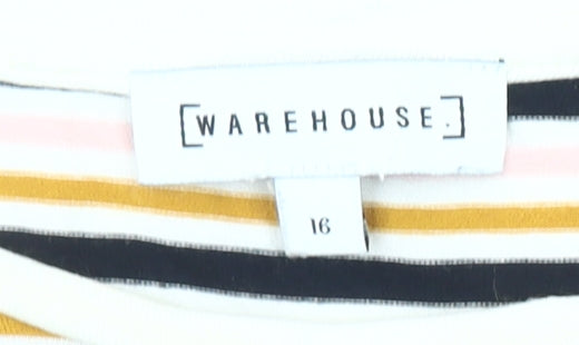 Warehouse Women's Multicoloured Striped T-Shirt Size 16