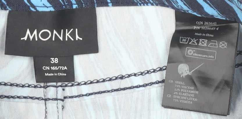 Monki Women's Blue Straight Geometric Trousers Size 10
