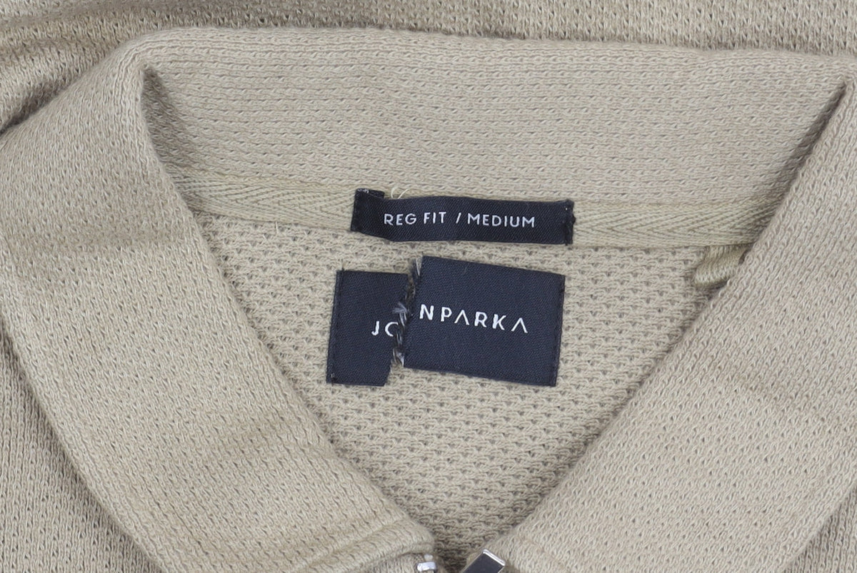 John Parca Men's Beige Polo, Medium, Regular Fit, 1/4 Zip
