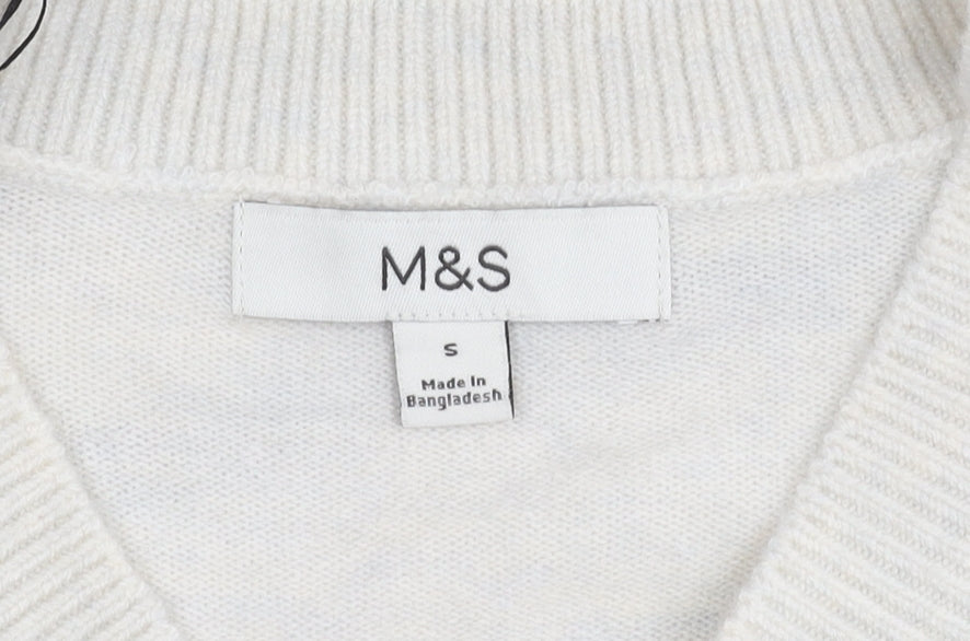 Marks & Spencer Women’s White Striped V-Neck Pullover Jumper