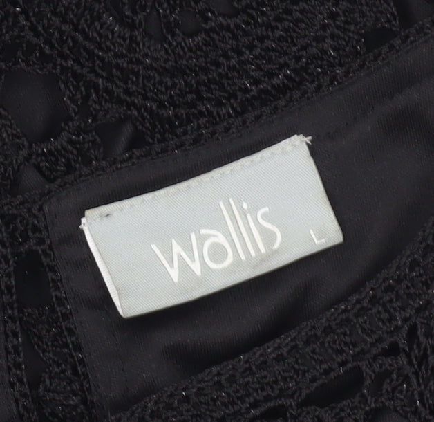 Wallis Black Women's Crochet Blouse - L, Casual Short Sleeve