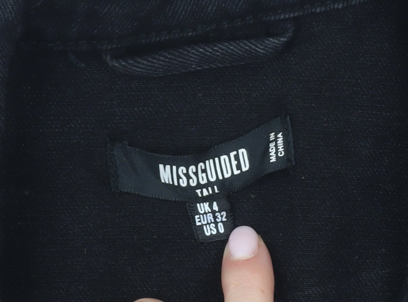 Missguided Women's Black Denim Jacket, Size 4, Casual Style