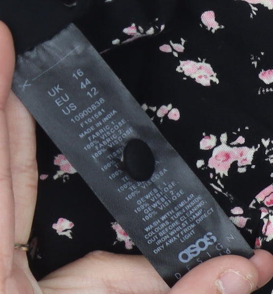 ASOS DESIGN Women's Black Floral Dress Size 16