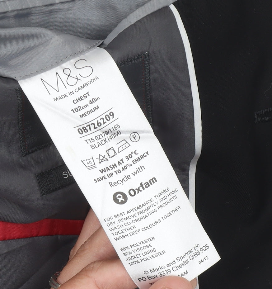 Marks & Spencer Men's Black Suit Jacket - M, Formal, Single-Breasted