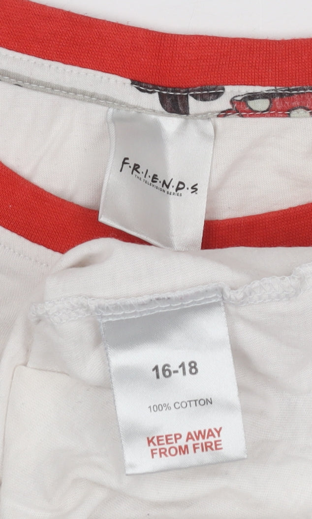 FRIENDS Women's White Graphic Ringer T-Shirt Size 16