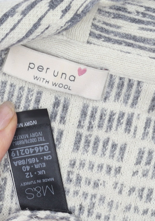 Marks & Spencer Women's Ivory Check Open Front Cardigan L