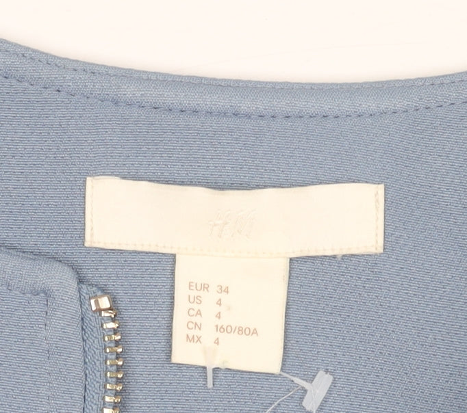 H&M Women's Blue Coat, Size 6, Zipped Closure
