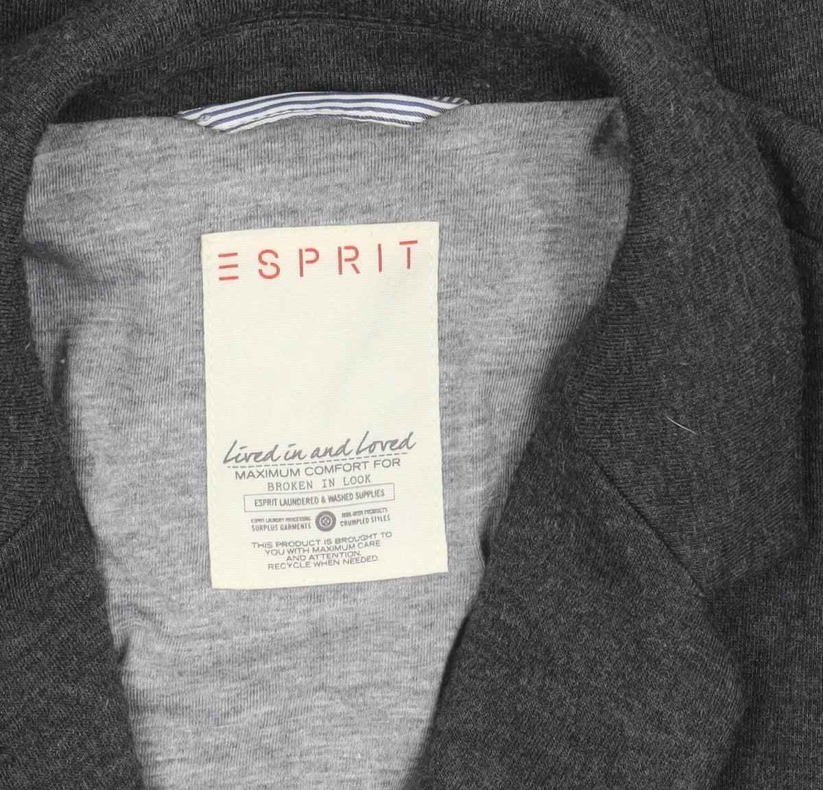 Brand and care label for ESPRIT Women's Grey Blazer, size 14, Two-Button