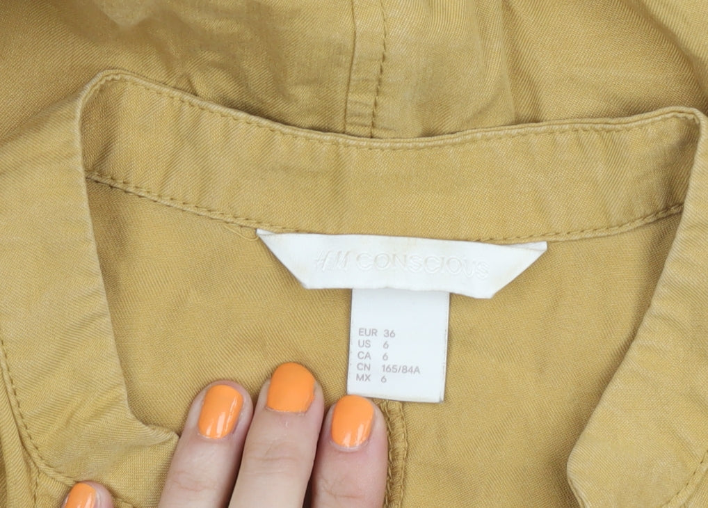 H&M Women's Yellow Button-Up Lyocell Shirt Size 8