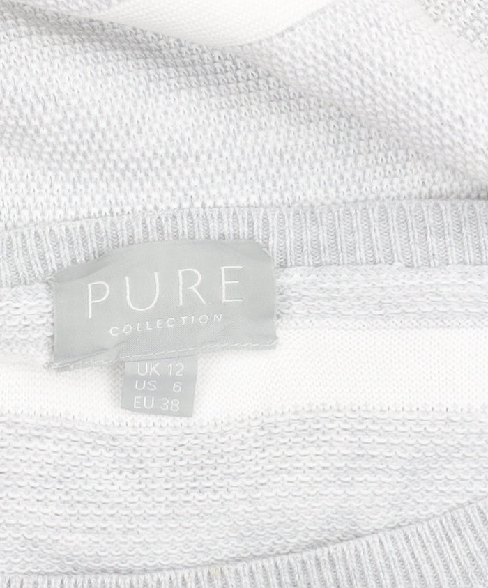 Pure Collection Women's Grey Striped Pullover Jumper Size 12