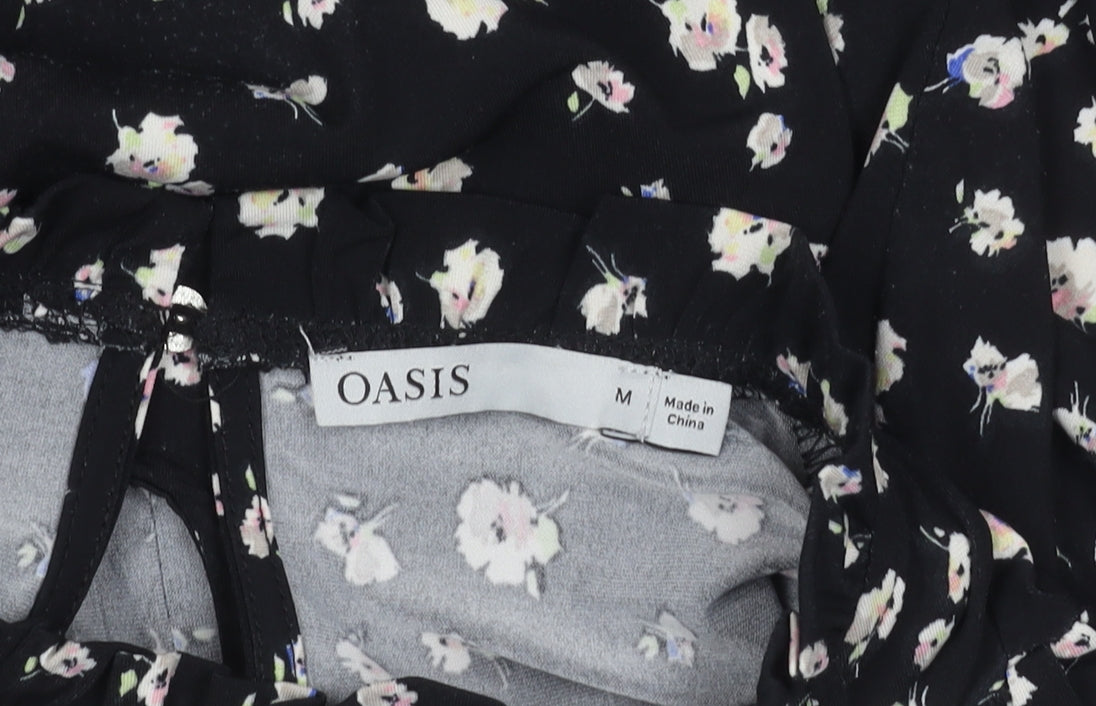 Oasis Women's Black Floral Balloon Sleeve Top, M