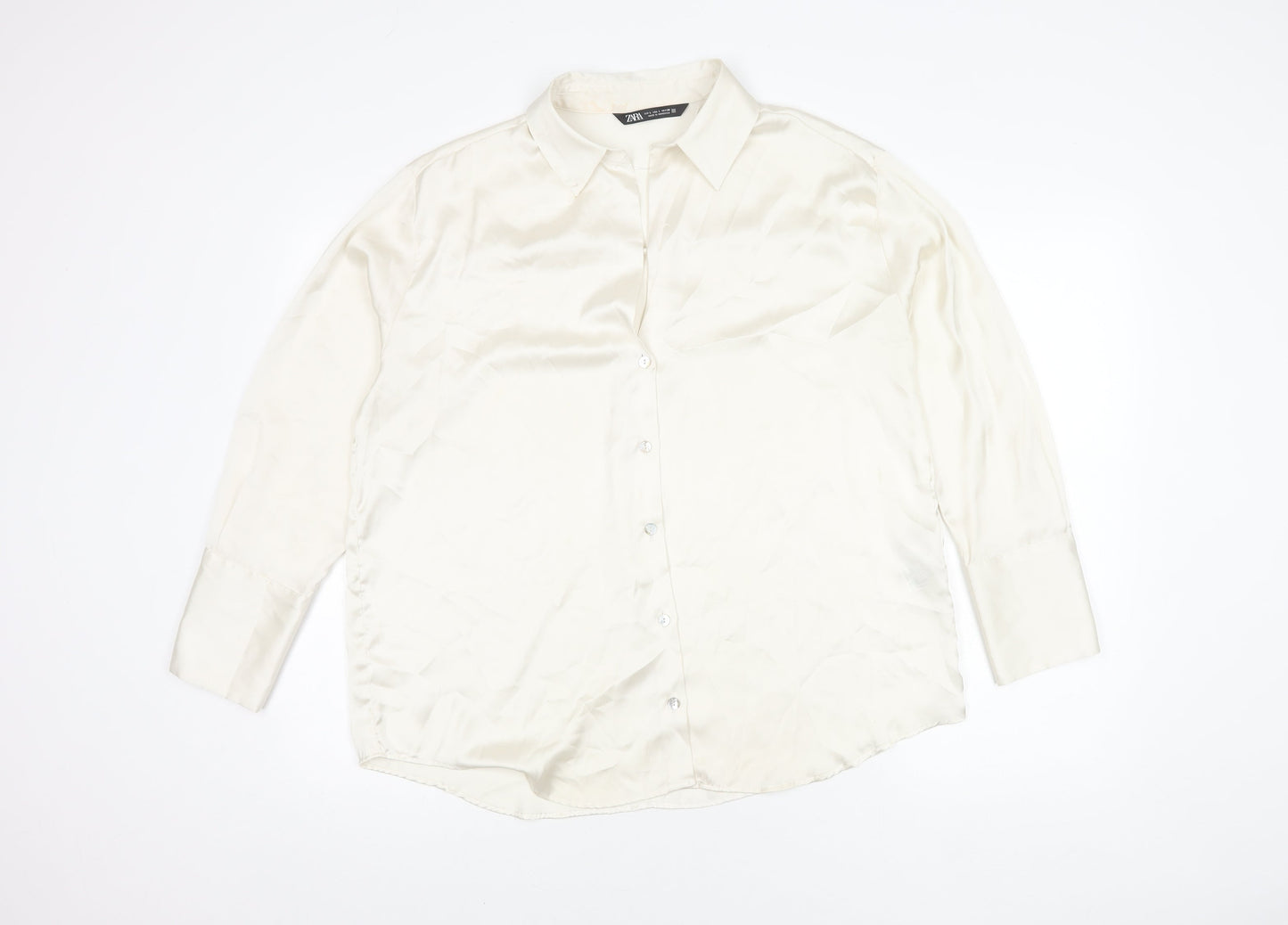 Zara Women's Ivory Button-Up Shirt Size 14