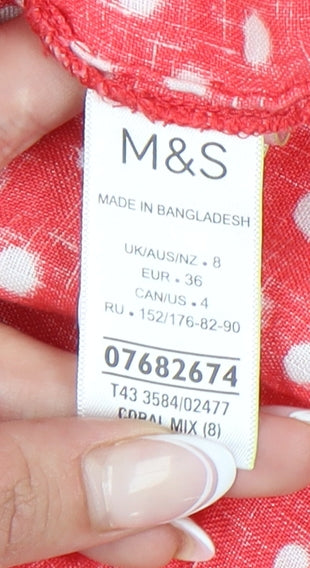 Marks & Spencer Women's Red Polka Dot Top Size 8