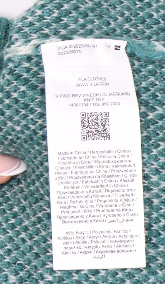 VILA Women's Green V-Neck Pullover Jumper Size 8