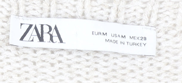 Zara Women's Beige V-Neck Chunky Knit Pullover - Size M