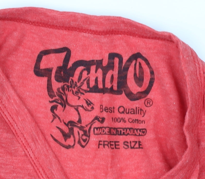 Liondo Men's Red V-Neck Graphic T-Shirt, One Size